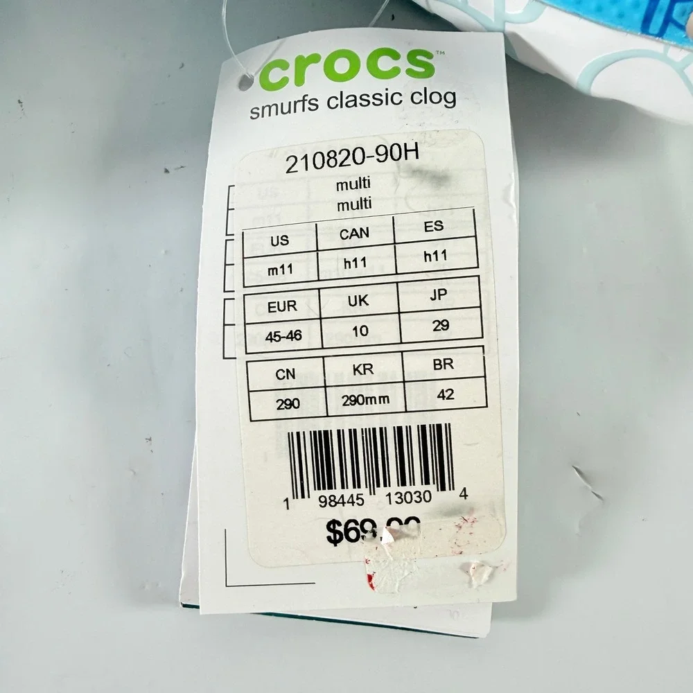 Crocs Smurfs Classic Clog Men 11 Blue White Allover Print Jibbitz Charms NWT